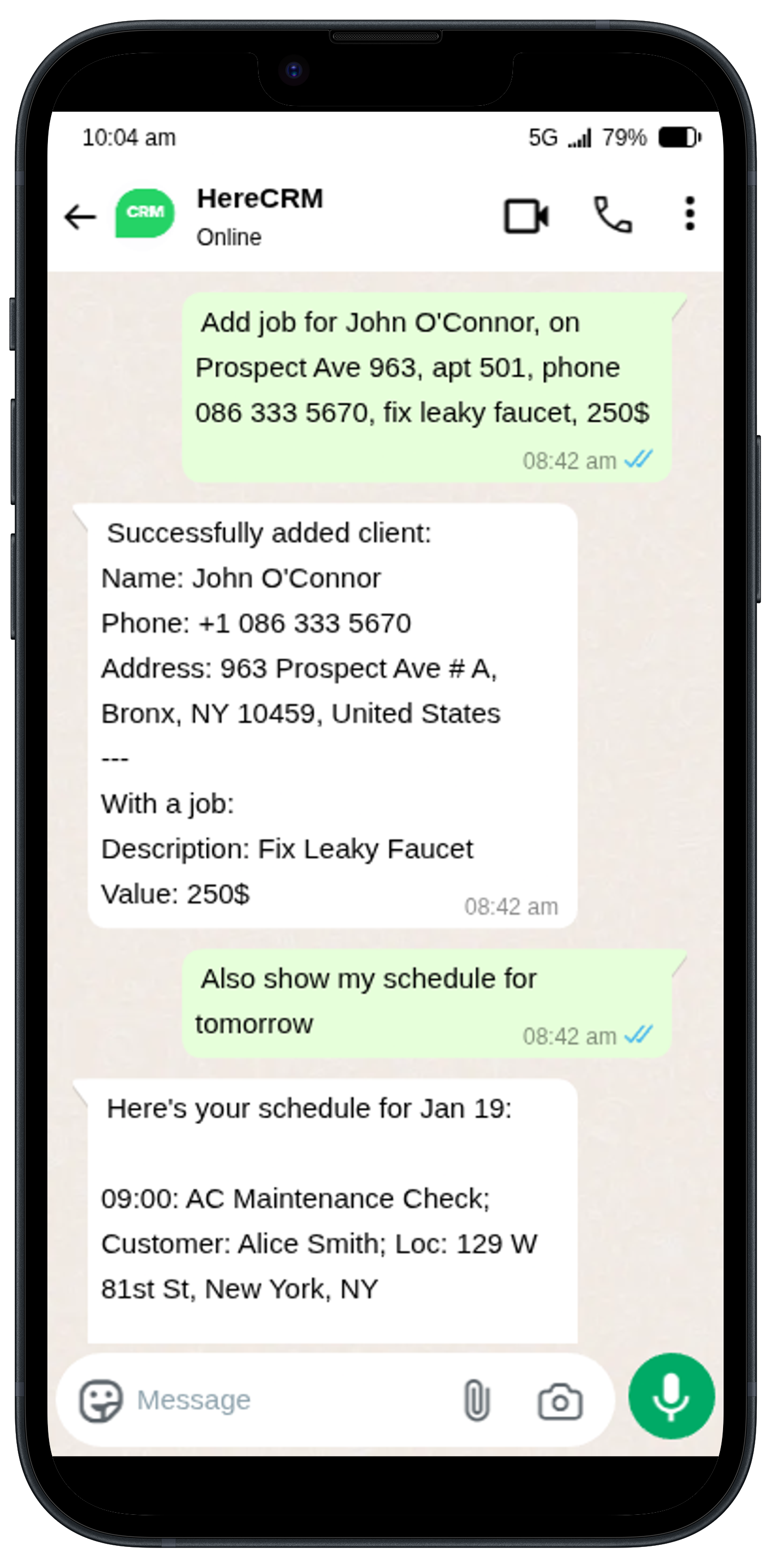 HereCRM WhatsApp Interface